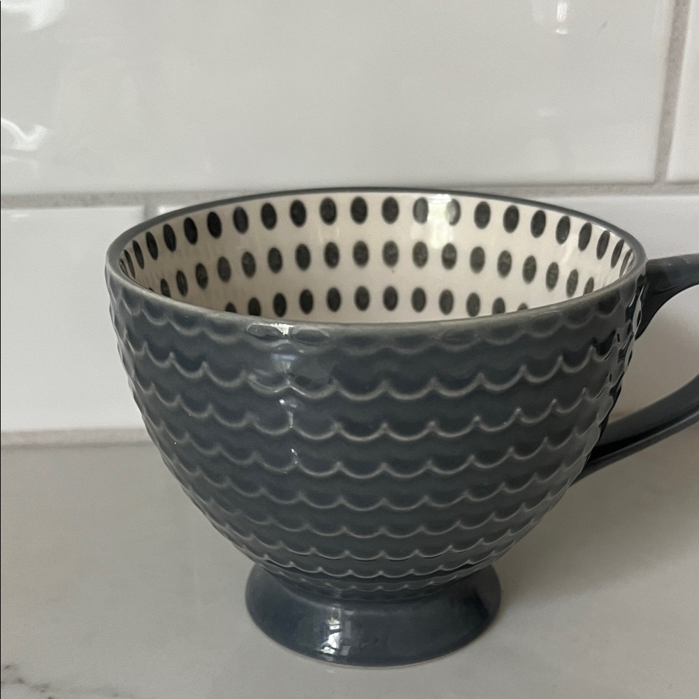 Source Unknown Gray Ceramic Footed Mug with Polka Dot Interior